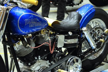 Kuala Lumpur, Malezya - 29 Temmuz 2017: Motosiklette Harley-Davidson motor logolarının tasarımı. Bazı logolar sahibinin yaptığı kostümlerdi..  