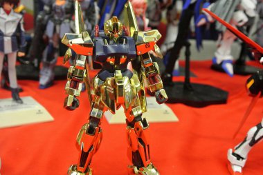 Kuala Lumpur, Malezya - 31 Mart 2018: Mobil Takım Elbiseli Gundam oyuncağı model ve oyuncaklara odaklandı. Gunpla & Bandai 'nin kurgusal Gundam evreninin karakterleri.