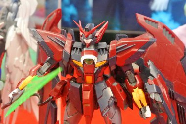 Kuala Lumpur, Malezya - 31 Mart 2018: Mobil Takım Elbiseli Gundam oyuncağı model ve oyuncaklara odaklandı. Gunpla & Bandai 'nin kurgusal Gundam evreninin karakterleri.