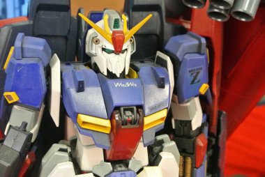 Kuala Lumpur, Malezya - 31 Mart 2018: Mobil Takım Elbiseli Gundam oyuncağı model ve oyuncaklara odaklandı. Gunpla & Bandai 'nin kurgusal Gundam evreninin karakterleri.