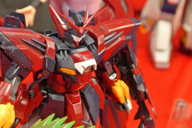 Kuala Lumpur, Malezya - 31 Mart 2018: Mobil Takım Elbiseli Gundam oyuncağı model ve oyuncaklara odaklandı. Gunpla & Bandai 'nin kurgusal Gundam evreninin karakterleri.