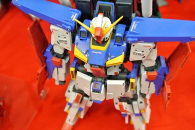 Kuala Lumpur, Malezya - 31 Mart 2018: Mobil Takım Elbiseli Gundam oyuncağı model ve oyuncaklara odaklandı. Gunpla & Bandai 'nin kurgusal Gundam evreninin karakterleri.