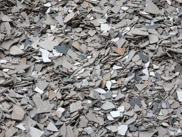 Broken Homogeneous Ceramic Floor Tiles Broken Tiles Collected One Area — Stock Photo, Image