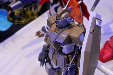 Kuala Lumpur, Malezya - 31 Mart 2018: Mobil Takım Elbiseli Gundam oyuncağı model ve oyuncaklara odaklandı. Gunpla & Bandai 'nin kurgusal Gundam evreninin karakterleri.