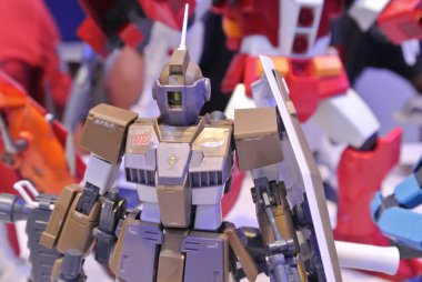 Kuala Lumpur, Malezya - 31 Mart 2018: Mobil Takım Elbiseli Gundam oyuncağı model ve oyuncaklara odaklandı. Gunpla & Bandai 'nin kurgusal Gundam evreninin karakterleri.