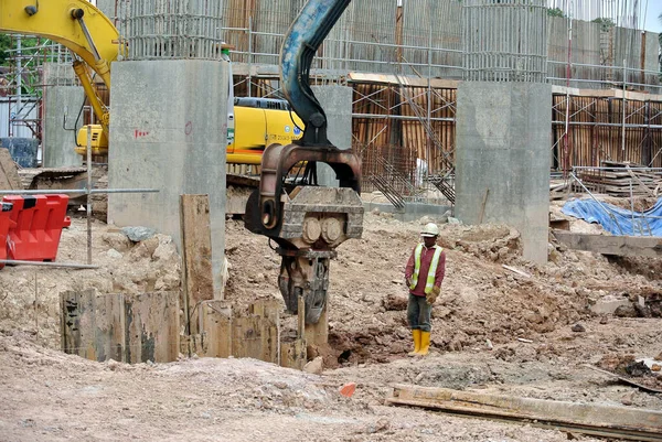 Selangor Malaysia March 2016 Sheet Pile Cofferdam Driven Machine Construction — Stock Photo, Image