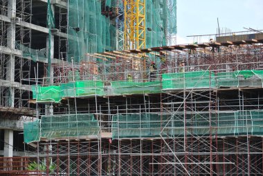 KUALA LUMPUR, MALAYSIA - 19 Eylül 2016: Yapım aşamasındaki bina. Duvar ve tedavi bitti. 