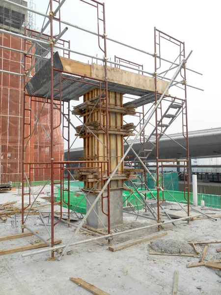 Malacca Malaysia September 2016 Column Timber Formwork Reinforcement Bar Construction — 图库照片