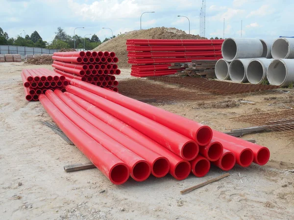 Tubo Protección Cable Subterráneo Pvc Tubería Construcción Utiliza Para Proteger — Foto de Stock