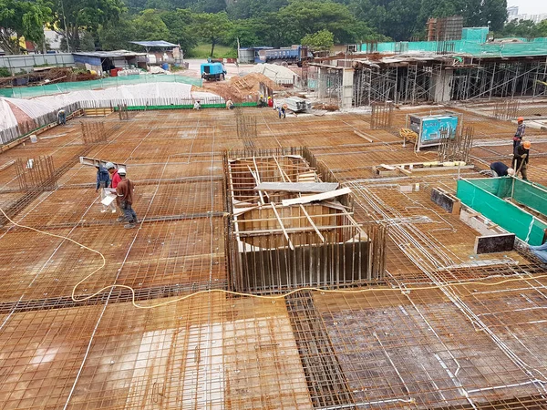 Kuala Lumpur Malásia Março 2020 Construção Laje Piso Construção Trabalhadores — Fotografia de Stock