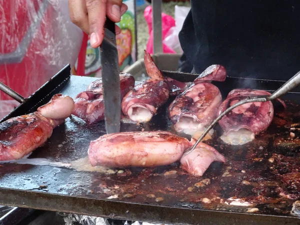 Kuala Lumpur Malaysia Luglio 2017 Squid Grill Hawker Cibo Preferito — Foto Stock