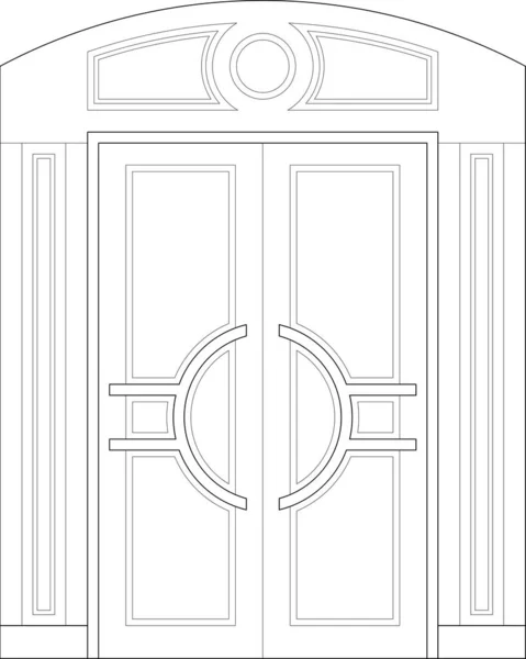 2D建築Cad図面の木材装飾ドアの二重葉のイメージ 魅力的なデザインの様々な付属しています 金属製のドアフレームと鉄の手術が付属しています 黒と白で描く — ストック写真