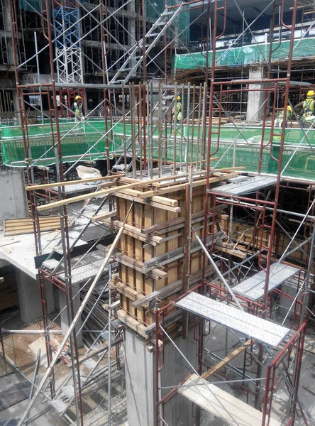 Kuala Lumpur Malaysia March 2020 Column Timber Form Work Reinforcement — стоковое фото