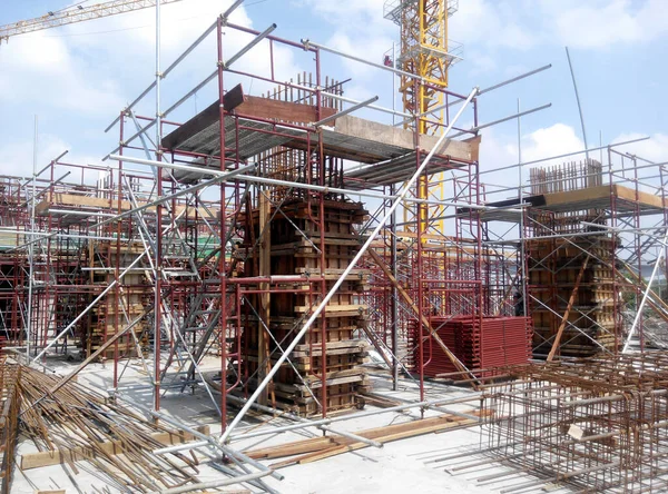 Kuala Lumpur Malaysia March 2020 Column Timber Form Work Reinforcement — Stock Photo, Image