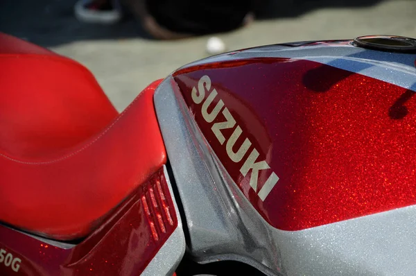 Serdang Malaysia Ιουλιου 2017 Λογότυπα Suzuki Στο Σώμα Της Μοτοσικλέτας — Φωτογραφία Αρχείου