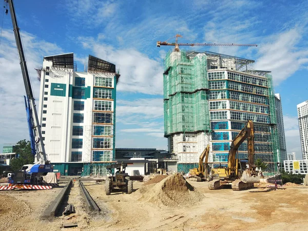 Kuala Lumpur Malaysia April 2020 Construction Site Operating Day Workers — Stock Photo, Image