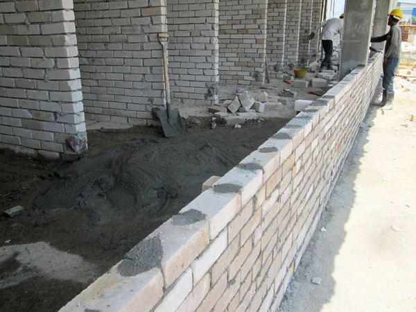Wall Made Sand Brick Construction Site Plastering Work Yet Commencing — Stock Photo, Image