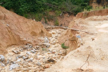 Yer ve yamaçlardaki erozyona yağmur neden olur. Toprak yapısı zayıf ve heyelan var. Bazı bölgelerde güvenlik önlemleri alındı.