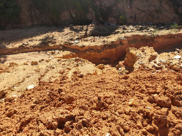 Yer Yamaçlardaki Erozyona Yağmur Neden Olur Toprak Yapısı Zayıf Heyelan — Stok fotoğraf