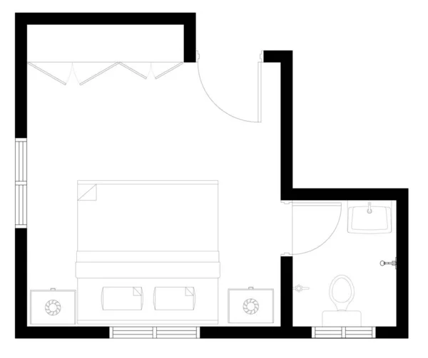 Dibujo Cad Diseño Dormitorio Individual Completo Con Baño Ventana Para — Foto de Stock
