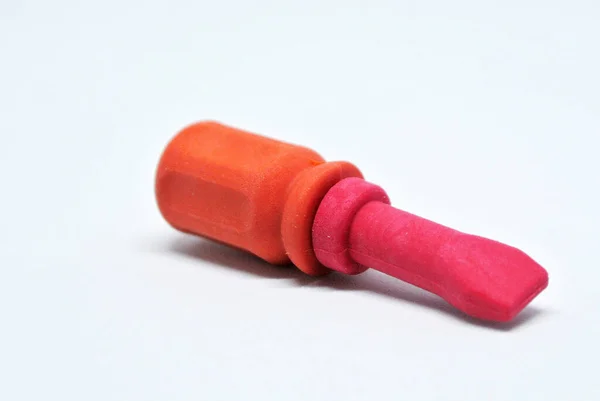 Selective Focused Image Toy Screwdriver Made Red Orange Rubber Isolated — Stock Photo, Image