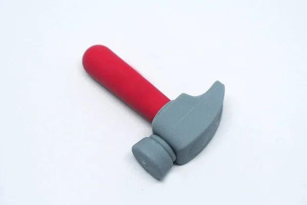 Selective Focused Image Toy Hammer Made Red Grey Soft Rubber — Stock Photo, Image