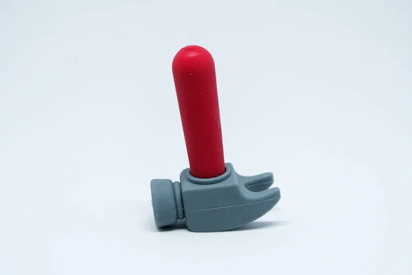 Selective Focused Image Toy Hammer Made Red Grey Soft Rubber — Stock Photo, Image