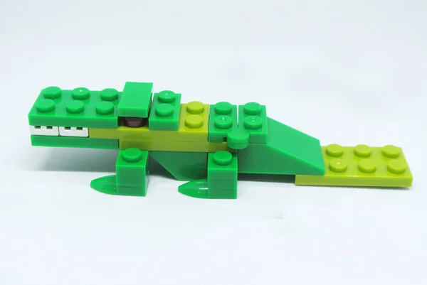 Shape Green Crocodile Made Colourful Plastic Toy Bricks Stock Photo