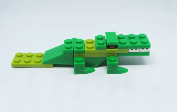 Shape Green Crocodile Made Colourful Plastic Toy Bricks Royalty Free Stock Images