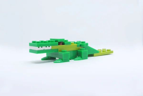 Shape Green Crocodile Made Colourful Plastic Toy Bricks Stock Picture