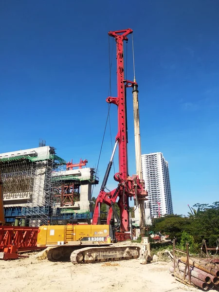 Kuala Lumpur Malasia Marzo 2020 Máquina Perforación Pilotes Sitio Construcción — Foto de Stock