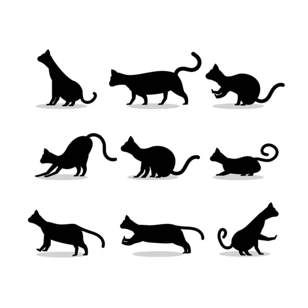 Kattensilhouetten Set Geïsoleerd Witte Achtergrond — Stockvector