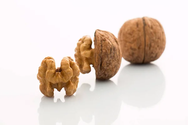 Three Walnuts White Background Royalty Free Stock Images