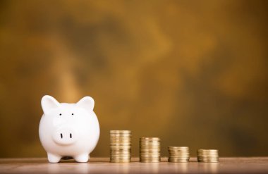 Para biriktirmek için para. Gelecek plan ve emeklilik fonu kavramı için para biriktirme.