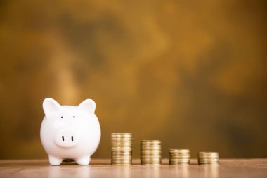 Para biriktirmek için para. Gelecek plan ve emeklilik fonu kavramı için para biriktirme.