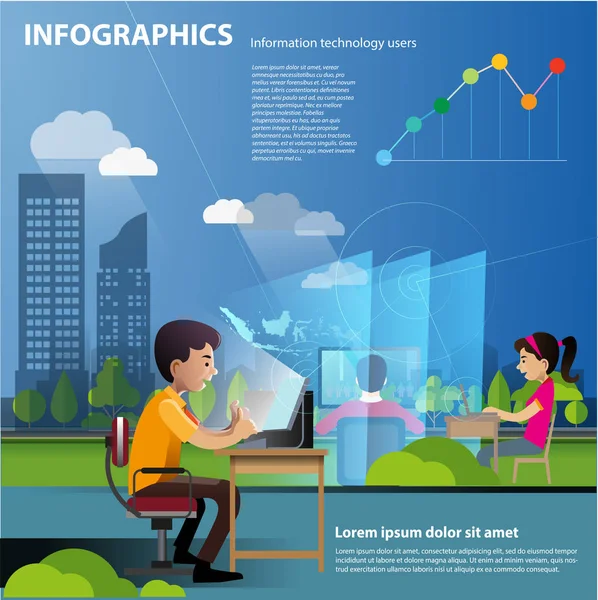 Illustrazione Vettoriale Modello Info Grafiche Sviluppo Utenti Tecnologie Dell Informazione — Vettoriale Stock