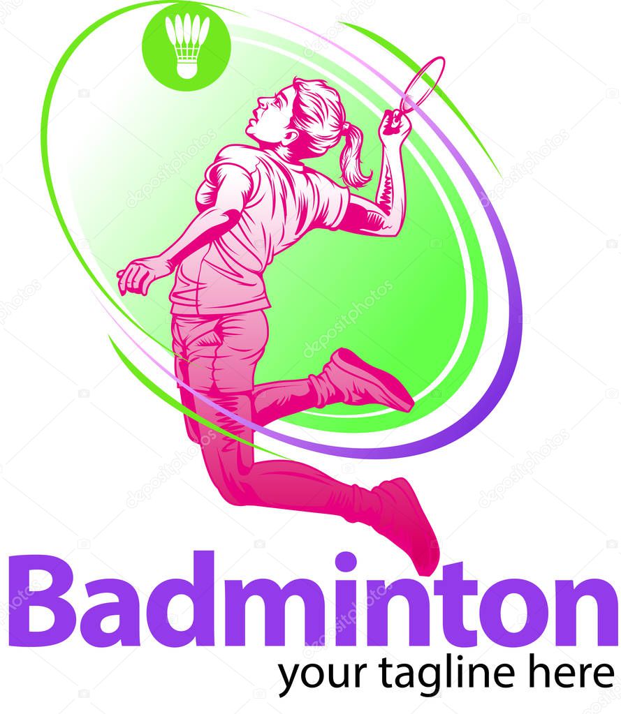 Vector illustration, female badminton player as a symbol tournament event.
