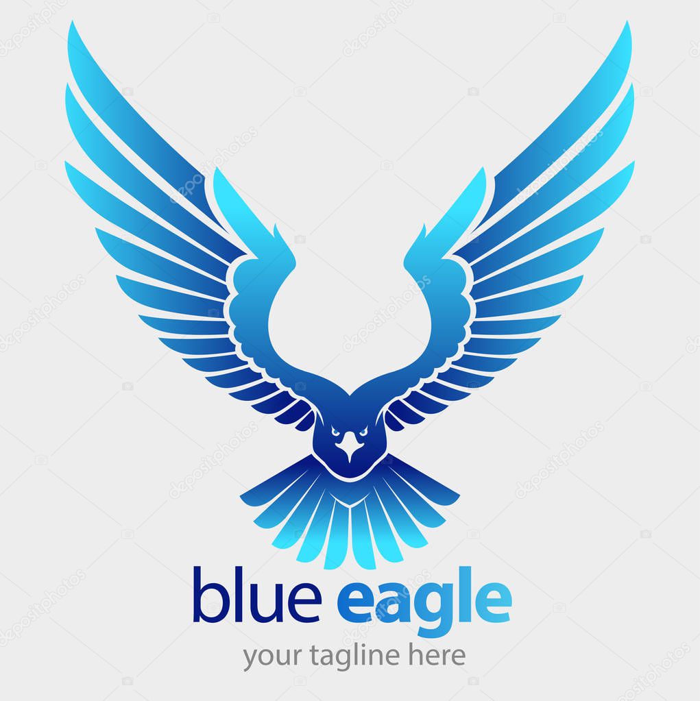Vector illustration, a blue eagle flies its wings for a company logo or business.