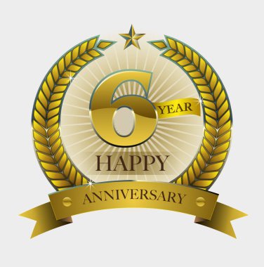 Vektör soyut, şekil numarası 6 yıl mutlu yıldönümü sembol için.