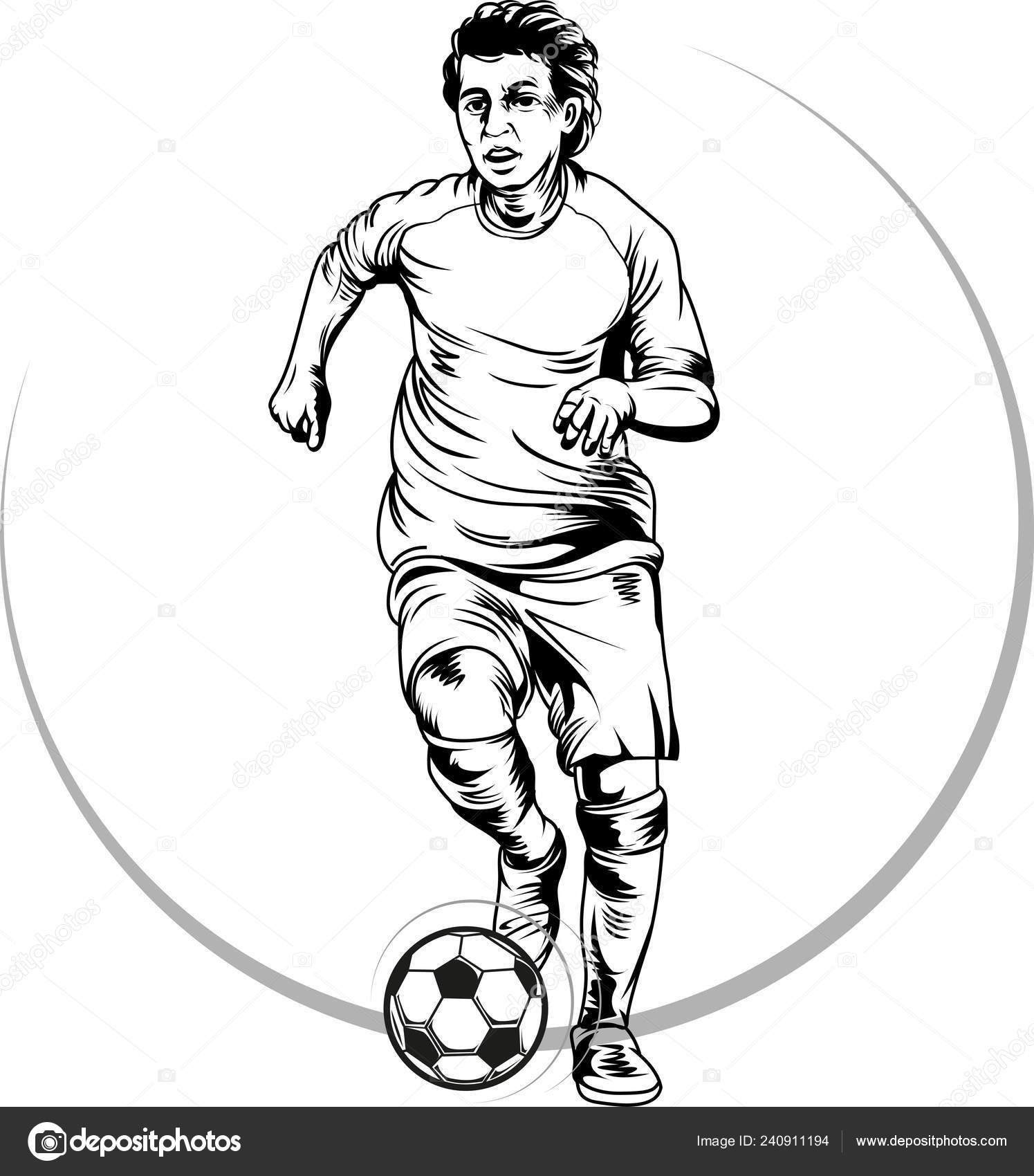 Vector Illustration Sketch Football Soccer Player Action — Stock ...