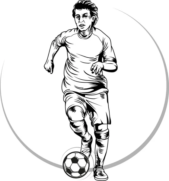 Ilustración Vectorial Bosquejo Fútbol Jugador Fútbol Acción — Vector de stock