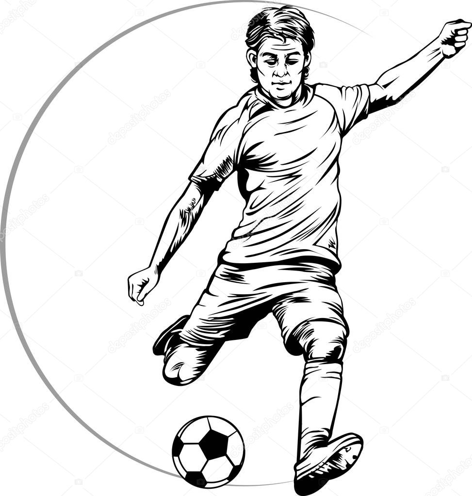 Vector illustration, sketch football or soccer player in action