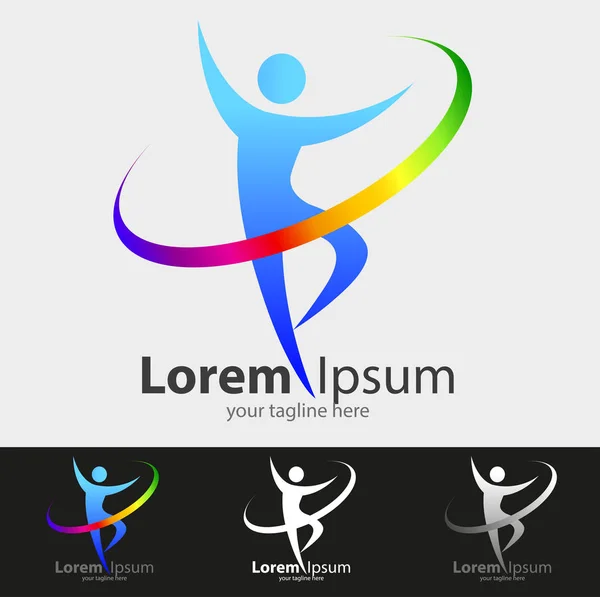 Vektör Soyut Jimnastikçiler Kurdele Ile Logolar Veya Sembolleri Sağlıklı Yaşam — Stok Vektör