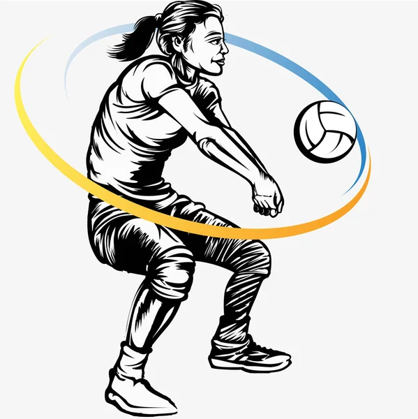 Vektorillustration Kvinnlig Volleybollspelare Aktion — Stock vektor