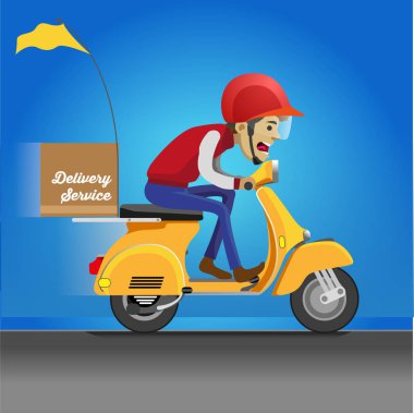 Onun araç sürüş bir motosiklet sürme bir servis teslimat sürücüsünün vektör Illustration.