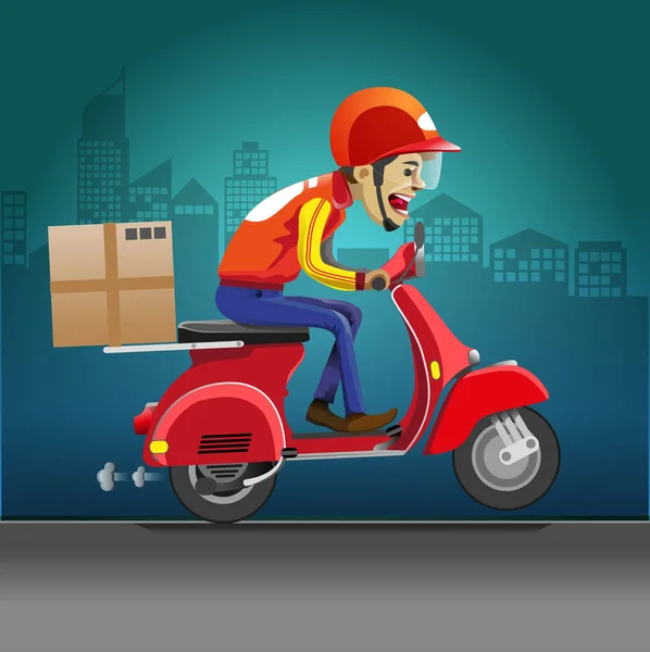 Onun araç sürüş bir motosiklet sürme bir servis teslimat sürücüsünün vektör Illustration.