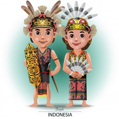 Vektör illüstrasyon, Dayak veya Kalimantan geleneksel giyim.