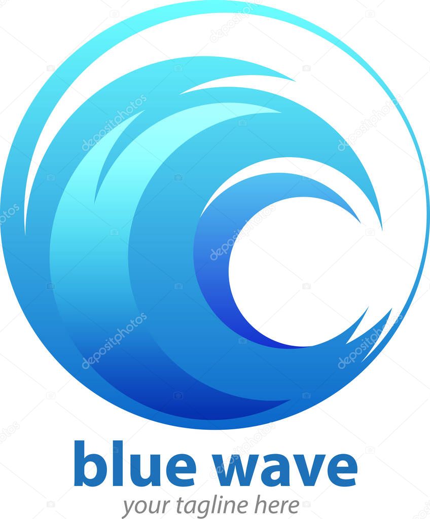 Vector abstract, blue wave symbol