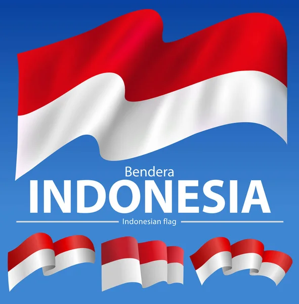 Ilustrasi Vektor Bendera Indonesia Dalam Beberapa Bentuk - Stok Vektor