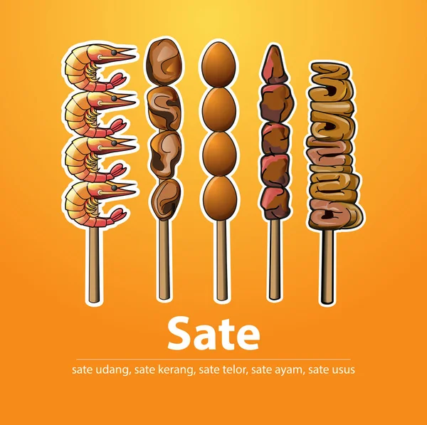 Illustration Vectorielle Divers Types Satay Qui Sont Généralement Vendus Chez — Image vectorielle